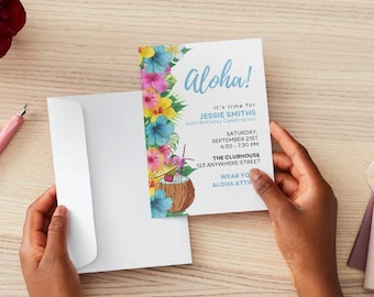 Luau Geburtstagseinladung, Luau Party Dekoration, Aloha Einladung, Aloha Party Einladungen, Aloha Geburtstagseinladung, Tropical Geburtstag