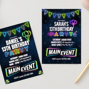 EDITABLE, Neon Main Event Birthday Party Invitation, Bowling Party, Arcade Party, kid party, Birthday Invitation, INSTANT DOWNLOAD