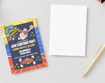 Captain Underpants Birthday Party Invitation, Capt Underpants, Kid Birthday Party, Custom Party Invite