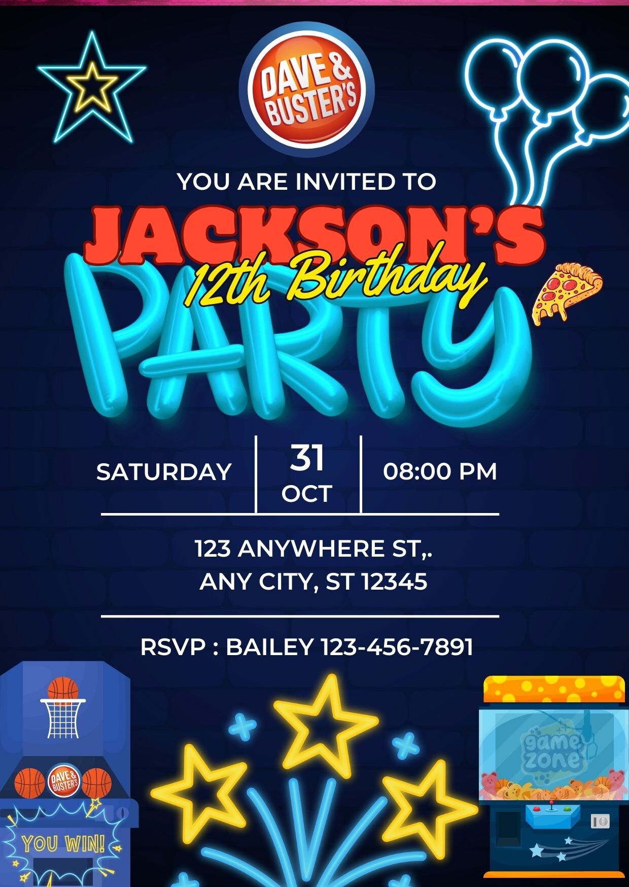 neon-birthday-party-invitation-dave-and-busters-party-fun-party-arcade-party-kid-party-birthday-invitation-dave-busters-etsy