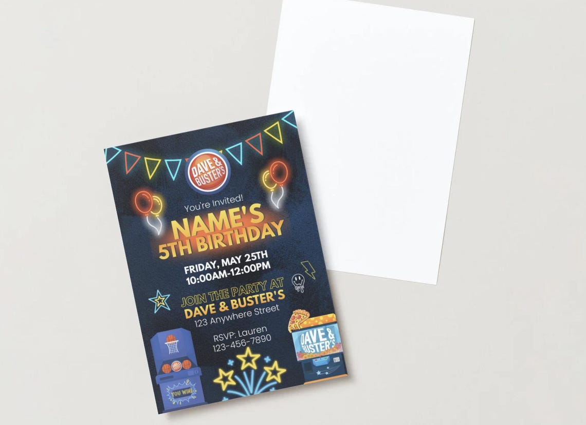 EDITABLE Template Dave and Busters Party, Neon Birthday Invitation Fun