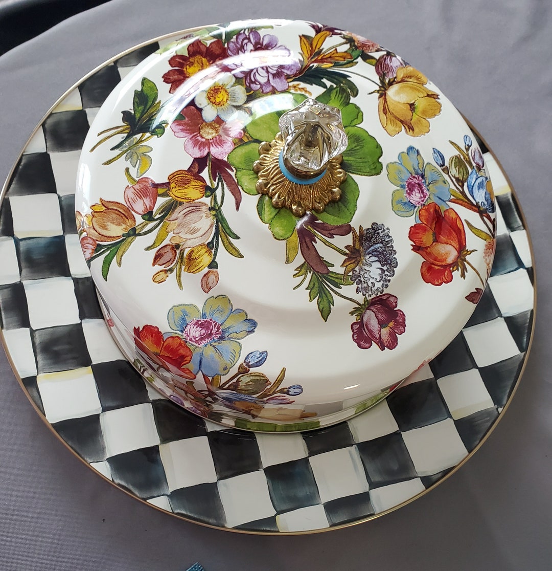 Mackenzie Childs Enamel Cake Dome and 16 Courtly Check Patternplatter ...