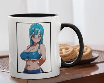 Anime Coffee Mug - Japanese Girl - Bulma Waifu Mug - Funny Manga Coffee Cup - Kawaii Japanese Anime Gift for Otaku Fans