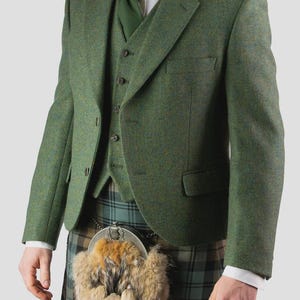 Lovat Green Crail Argyle Kilt Jacket & Waistcoat – Scottish Wedding Highland Wool Jacket for Men