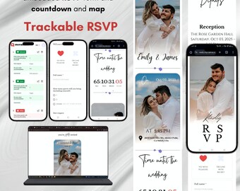 Digital Wedding Web Invitation, Editable Canva Template with Countdown Timer, Trackable RSVP & Interactive Map