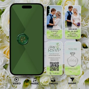 Rustic Green Wedding Invitation Video, Animated Canva Template (Digital Download)