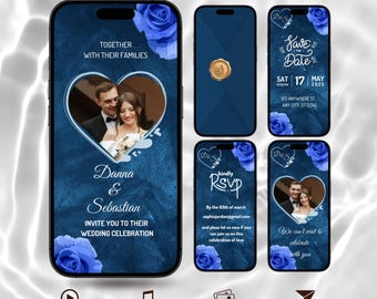 Plantilla de video de invitación de boda animada azul marino / Plantilla editable de Canva, invitación digital
