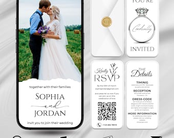 Animated Wedding Invitation: Minimalist Video, Editable Canva Template (MP4, PDF, PNG, JPG)