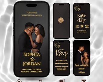 Black and Gold Animated Wedding Invitation, Editable Template, Luxury Digital Video Invite, Modern E-invite,