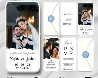 Invito video per matrimonio minimalista: modello Canva modificabile (download digitale)
