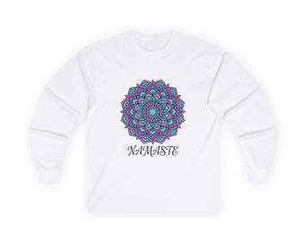 Niebiesko-fioletowa koszulka z długim rękawem Mandala Namaste | Koszula do medytacji jogi