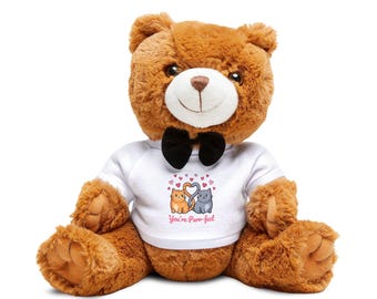 Pluszowy Miś z Drukowaną T-shirtem, Muszką, Pluszowym Zwierzęciem