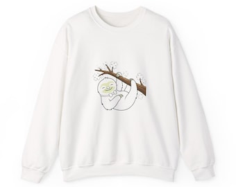 Bluza z motywem gałęzi leniwca | Zabawny sweter z okrągłym dekoltem w zwierzęce wzory