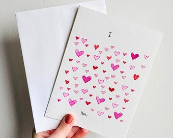 Hand Painted Watercolour I Love You Card | Handmade Watercolour Card for Valentine's Day, Anniversary, Just Because Card, Birthday