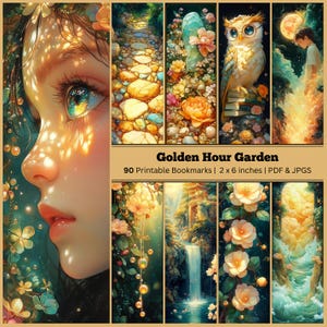 Giardino dell'ora d'oro / Set di segnalibri stampabili, 90 JPG, per amanti dei libri, junk journaling, scrapbooking e collage.