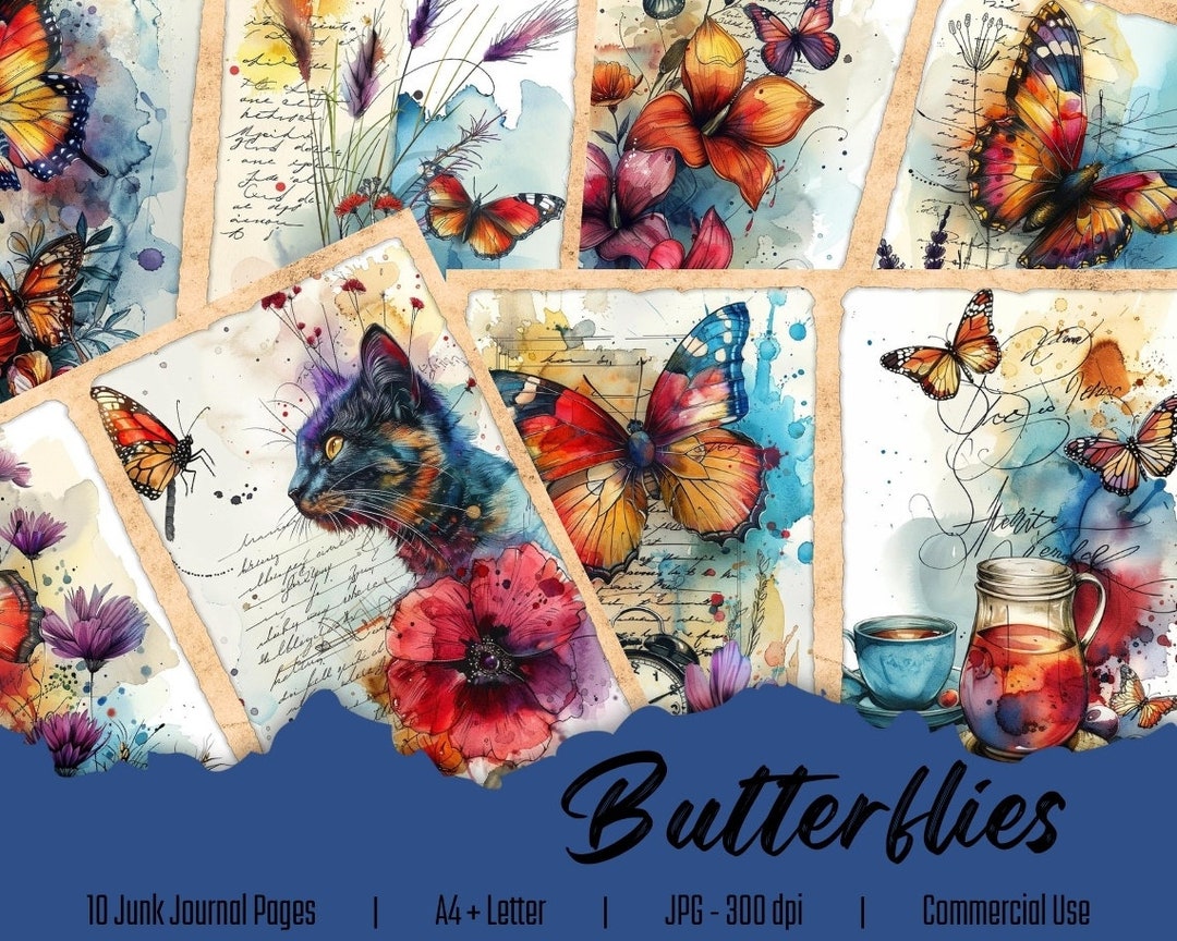 Butterflies | 10 Junk Journal Pages, Printable Scrapbook and Collage ...