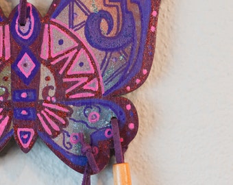 Hand-Painted Hopi Butterfly Plaque with Feathers & Beads for Children - Native American Home Décor