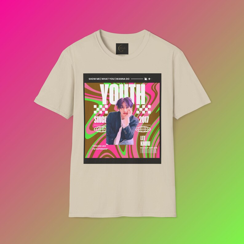 Lee Know Youth Stray Kids inspiró camiseta unisex, camiseta softstyle, ropa de calle, camisa para fanáticos de la música, ropa casual cómoda imagen 2
