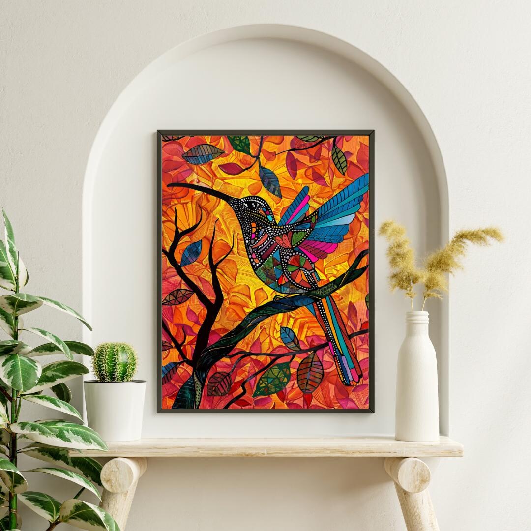 3:4 Boho Hummingbird Jamaican Folk, Madhubani Art, Indian Background ...