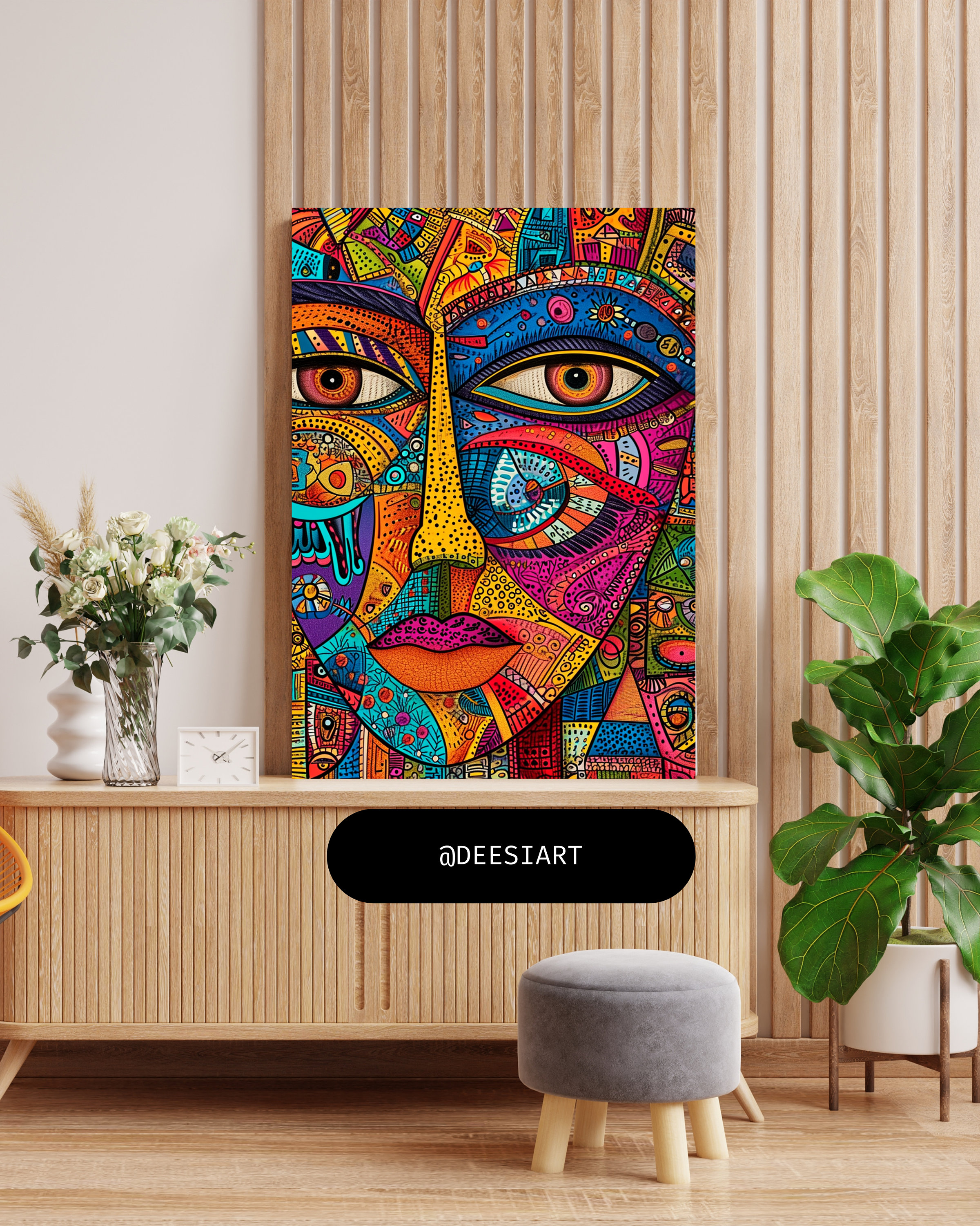 5:7 Beautiful and Colorful Indian Art, Face of a Woman, Portrait