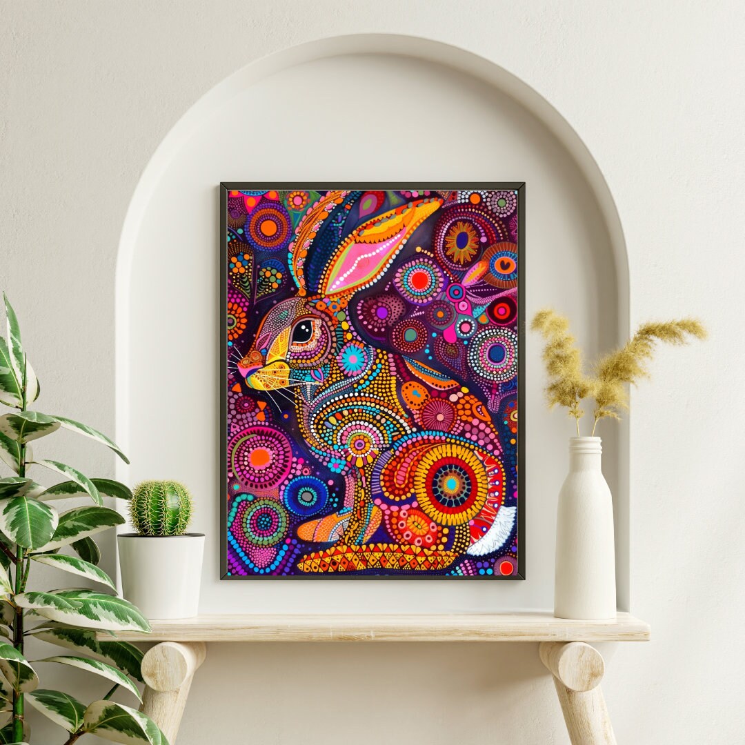 Mashubani Rabbit 3:4 Indian Boho Rabbit Folk Print, Madhubani Art, Traditional Art ...