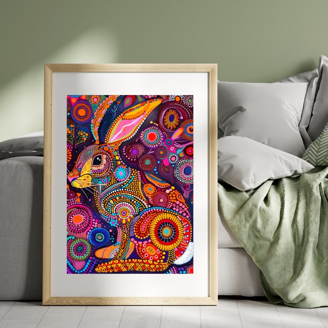 Mashubani Rabbit 3:4 Indian Boho Rabbit Folk Print, Madhubani Art, Traditional Art ...