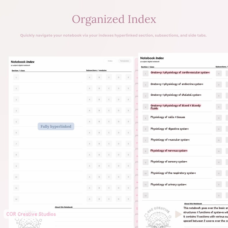 12-subject Portrait Digital Notebook: Hyperlinked for Goodnotes ...
