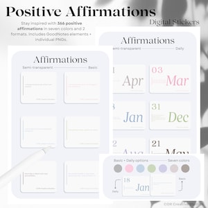 Pacote de adesivos digitais com afirmações positivas para diário e planejamento digital | Inspiração | Positividade | GoodNotes | Notabilidade | iPad
