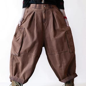 Vintage Washed Workwear Pants | High Waist Balloon Jeans, Artisan Dyed Cargo Style image 15