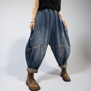 Boho patchwork denim harembroek – Unisex vintage streetwear