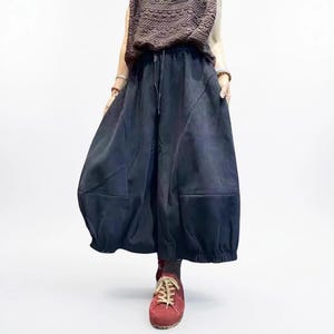 Vintage Wash Cotton Balloon Pants | Relaxed Harem Trousers Black