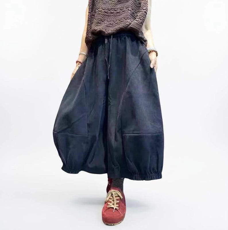 Vintage Wash Cotton Balloon Pants | Relaxed Harem Trousers Black