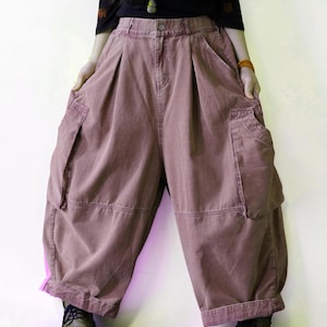 Vintage Washed Workwear Pants | High Waist Balloon Jeans, Artisan Dyed Cargo Style image 6