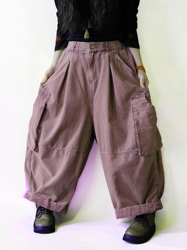 Vintage Washed Workwear Pants | High Waist Balloon Jeans, Artisan Dyed Cargo Style image 6