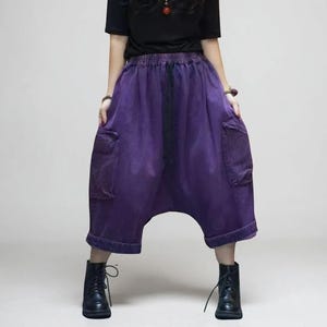 Lockere Jeans Haremshose | Übergroße Cargohose | Boho Hose mit tiefem Schritt | Unisex Streetwear