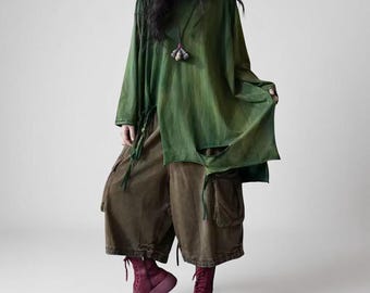 Hand Dyed Cotton Tunic Top | Asymmetrical Art Shirt, Oversized Fit