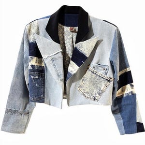 Reconstructed Denim Jacket, Upcycled Jeans, Japanese Cotton Lined, Patchwork Art