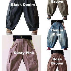 Vintage Washed Workwear Pants | High Waist Balloon Jeans, Artisan Dyed Cargo Style image 2