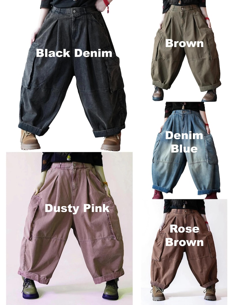 Vintage Washed Workwear Pants | High Waist Balloon Jeans, Artisan Dyed Cargo Style image 2