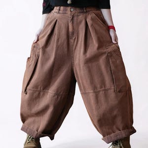 Vintage Washed Workwear Pants | High Waist Balloon Jeans, Artisan Dyed Cargo Style image 16