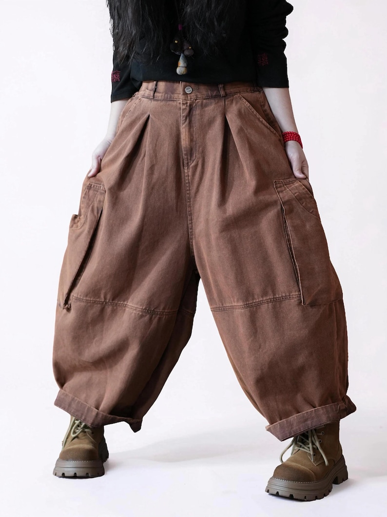 Vintage Washed Workwear Pants | High Waist Balloon Jeans, Artisan Dyed Cargo Style image 16