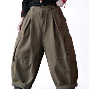 Vintage Washed Workwear Pants | High Waist Balloon Jeans, Artisan Dyed Cargo Style image 9