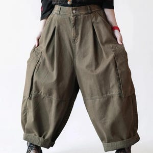 Vintage Washed Workwear Pants | High Waist Balloon Jeans, Artisan Dyed Cargo Style image 8