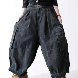 Vintage Washed Workwear Pants | High Waist Balloon Jeans, Artisan Dyed Cargo Style image 4