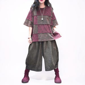 Patchwork Harem Pants: Washed Denim Look, Relaxed wide leg, Boho Style