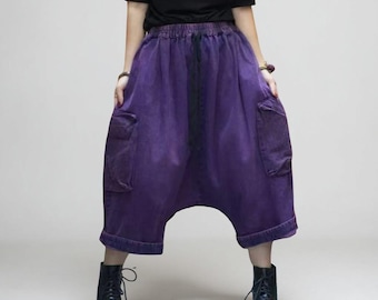 Loose Denim Harem Pants  | Oversized Cargo Pants | Boho Drop CrotchTrousers | Unisex Streetwear