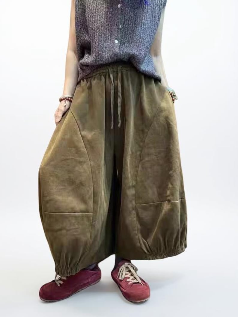Vintage Wash Cotton Balloon Pants | Relaxed Harem Trousers Brown
