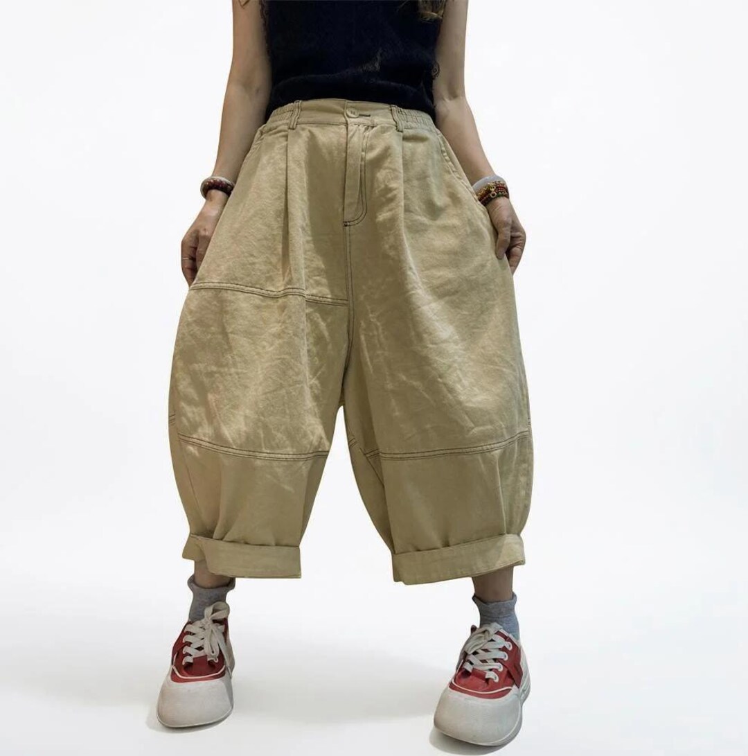 Patchwork Wide Leg Denim Pants | Relaxed Fit Cotton Trousers - Etsy