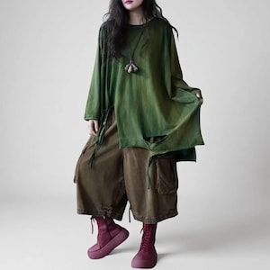 Hand Dyed Cotton Tunic Top | Asymmetrical Art Shirt, Oversized Fit
