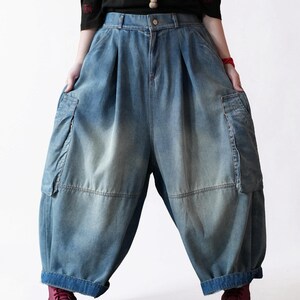 Vintage Washed Workwear Pants | High Waist Balloon Jeans, Artisan Dyed Cargo Style image 12